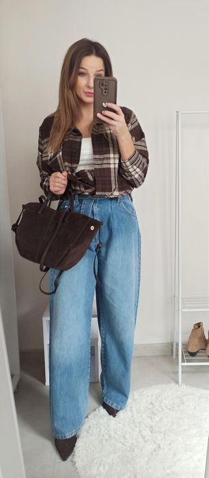 Zara spodnie s 36 jeansowe wysoki stan szeroka nogawka