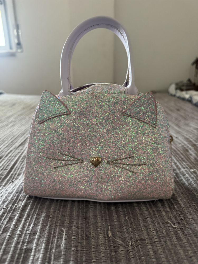 Mala de crianca de gato com brilhos como nova
