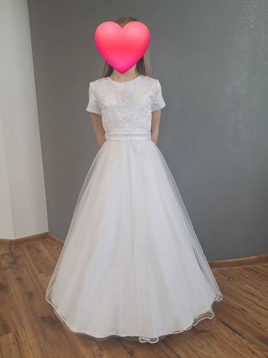 Sukienka komunijna, tiul, koronka, perełki, diamenciki