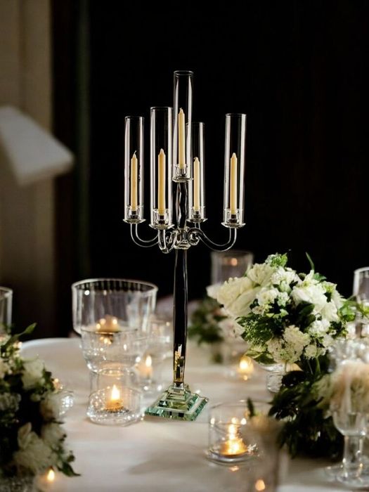 Candelabro cristal 5 hastes com tapa vento