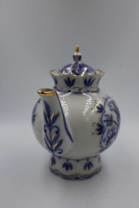 Dzbanek Łomonosow, porcelana rosyjska kobalt biel złoto L