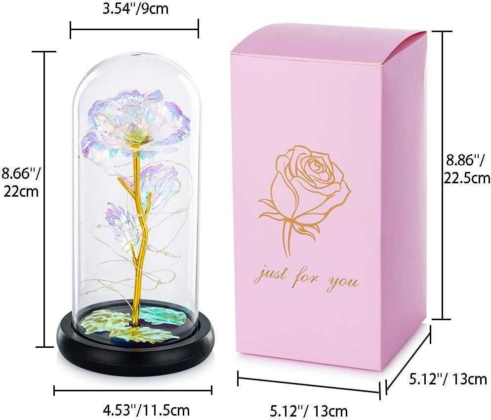 Prezent na Walentynki Dekoracyjna swiecaca roza led w szkle 22cm