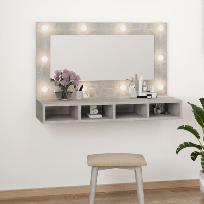 vidaXL Szafka z lustrem i oświetleniem LED, szary beton, 90x31,5x62 cm