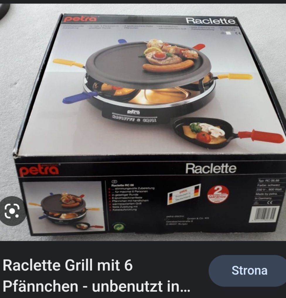 Grill raclette z 6 patelniami nowy