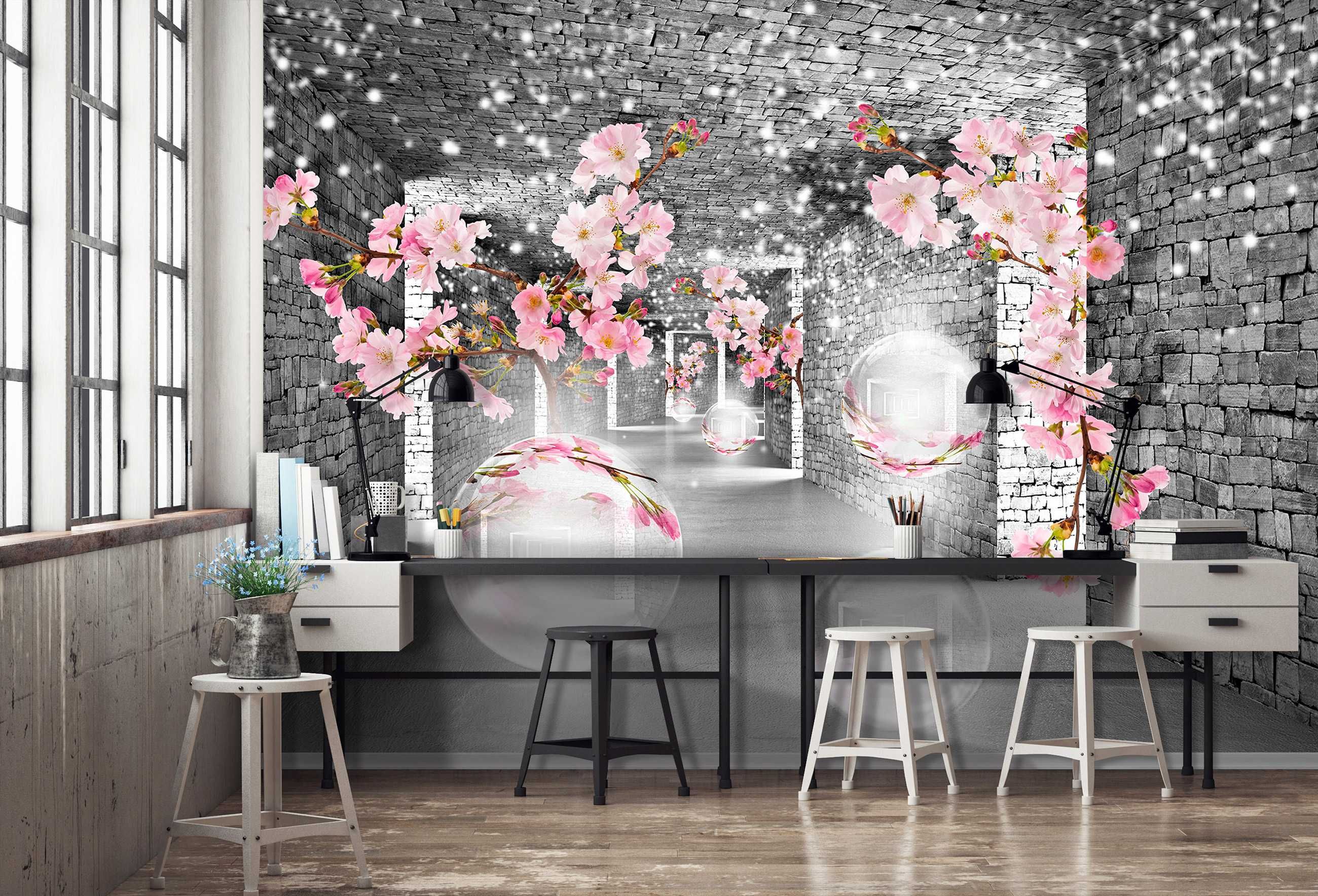 Fototapeta Tunel Kwiaty Wiśni Głębia Na Ścianę 3D Twój Rozmiar + KLEJ