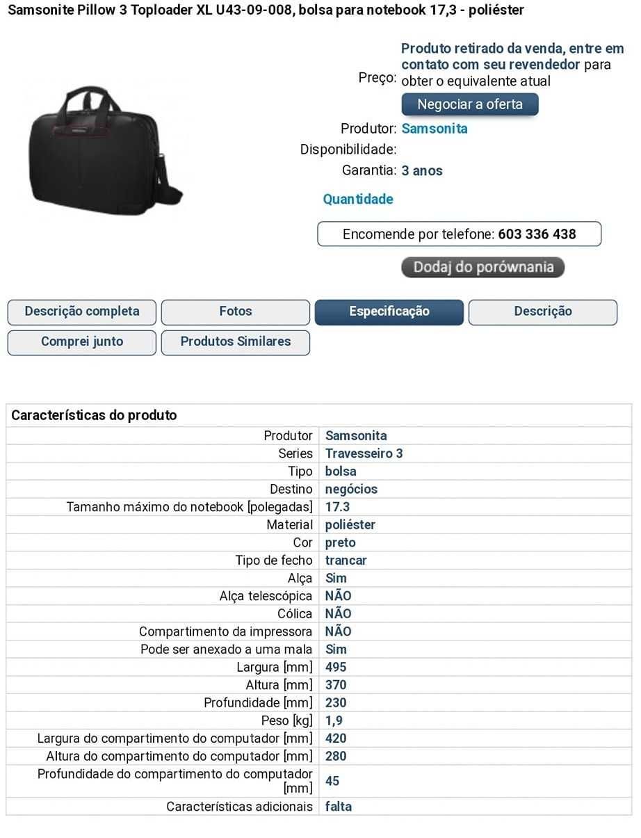Mala / Mochila PC Samsonite Laptop Pillow 3 Toploader XL Black 17.3"