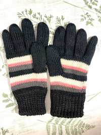 rękawiczki damskie ocieplane w paski czarne dzianinowe M /L
