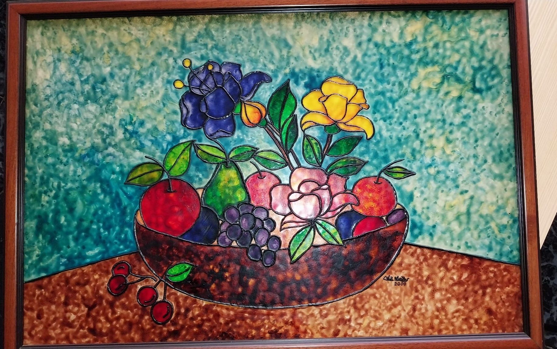 Violas chaile e quadro em vidro