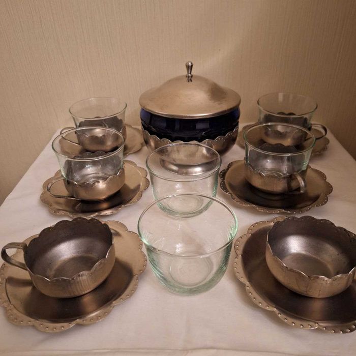 Новый Чайный набор с подстаканниками на 6 персон | СССР