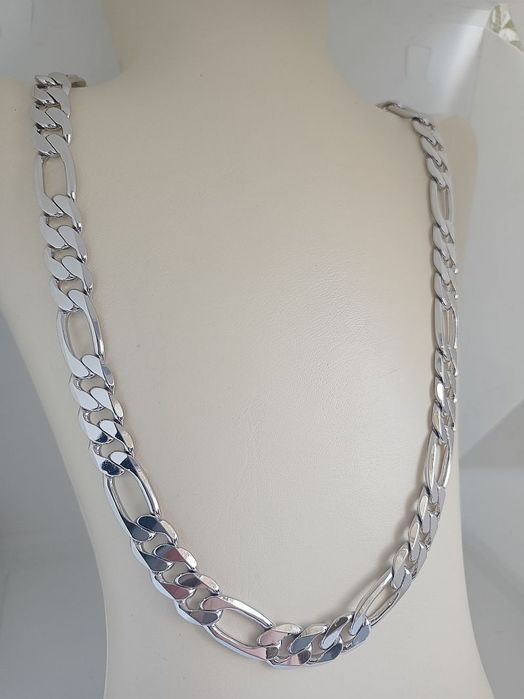 Srebrny Solidny Łańcuszek Figaro Diamentowany 50cm 11mm Silver Plated