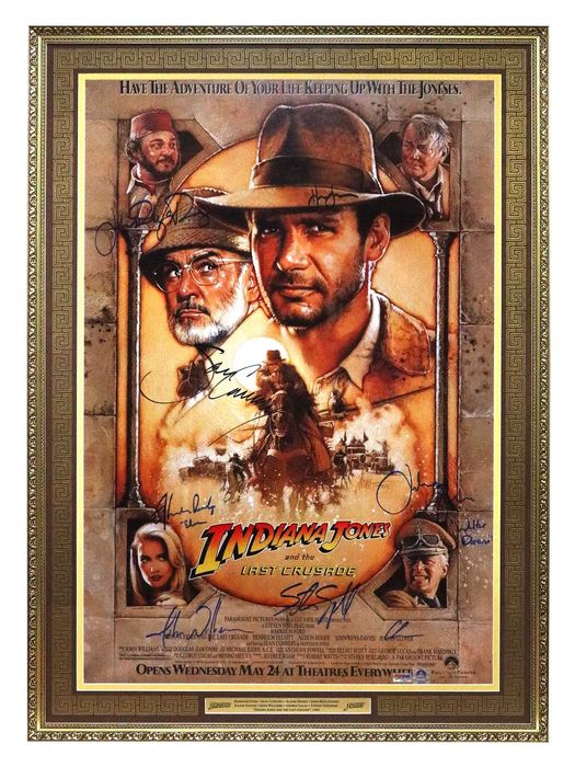 Indiana Jones plakat 1989 autografy Harrison - Connery - Spielberg HIT