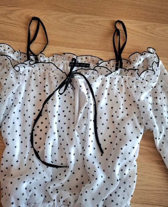 Mohito Piekna Sukienka Grochy! Biała! Falbanki! Hiszpanka! Roz.42!