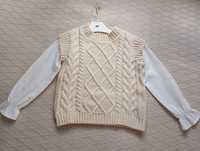 Elegancki uroczysty sweterek plus koszula 2 w 1 na 7-8lat