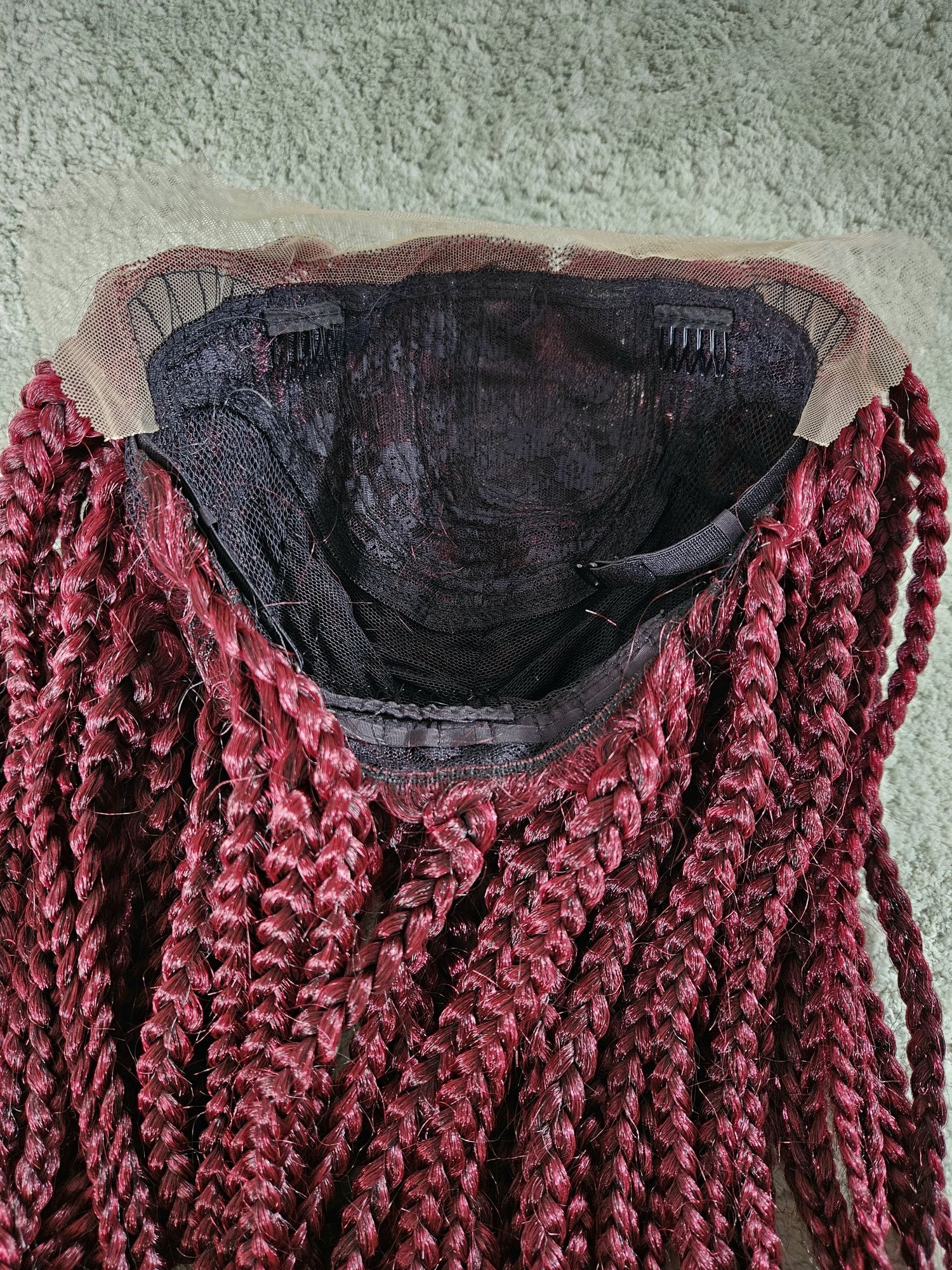 Peruka lace front warkoczyki syntetyczne bordowe afrykańskie