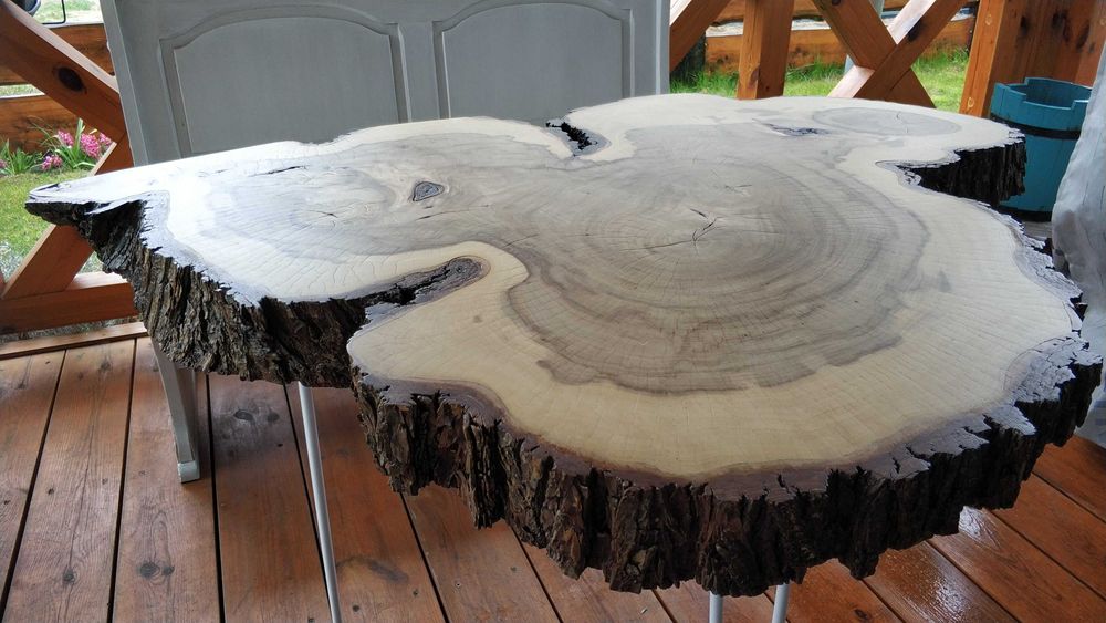Stolik z plastra drewna PLASTER wiąz styl LoFt kawowy eko ogród