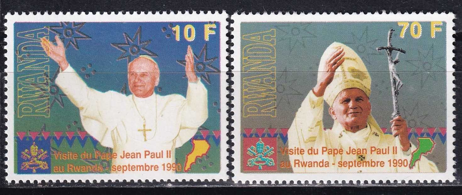 znaczki pocztowe - Rwanda 1990 cena 7,90 zł kat.13,50€ - Jan Paweł II
