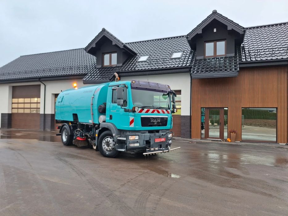 MAN TGM 18.290 Zamiatarka Bucher 2 Silniki Karcher Mycie Ciśnieniowe EUnited PM10  Cityfant 6000 Szczotki L/R Obie Strony Listwa Ciśnieniowa Klimatyzacja