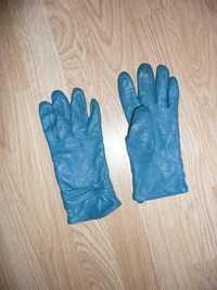niebieskie rękawiczki eko skóra