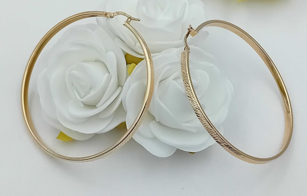 Złote Kolczyki DUŻE KOŁA FREZOWANE 5cm próba 585 NOWE/ Fajne Okazje