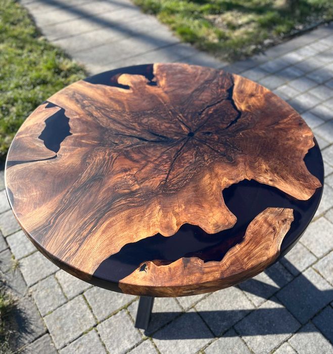 Nowoczesny okrągły stolik kawowy orzech włoski żywica epoksydowa #4