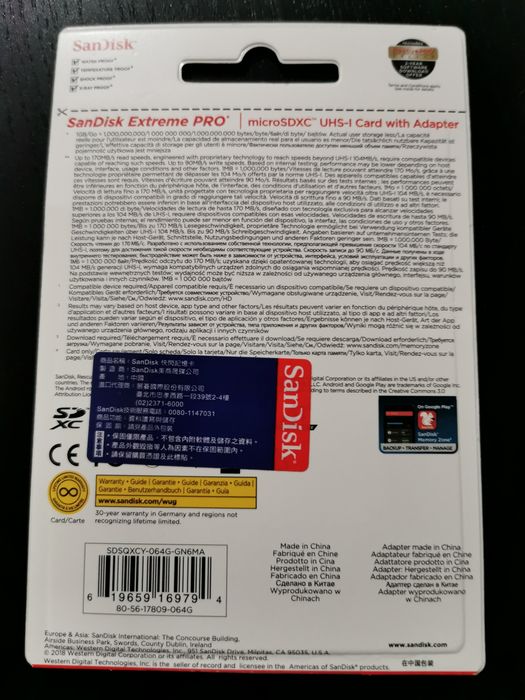 Sandisk extreme pro 64Gb 170mb/s 4k