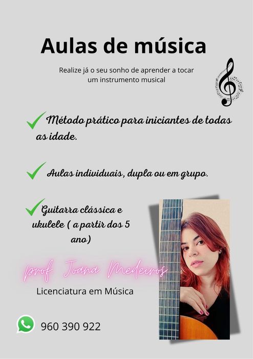 Aulas de guitarra clássica e ukulele