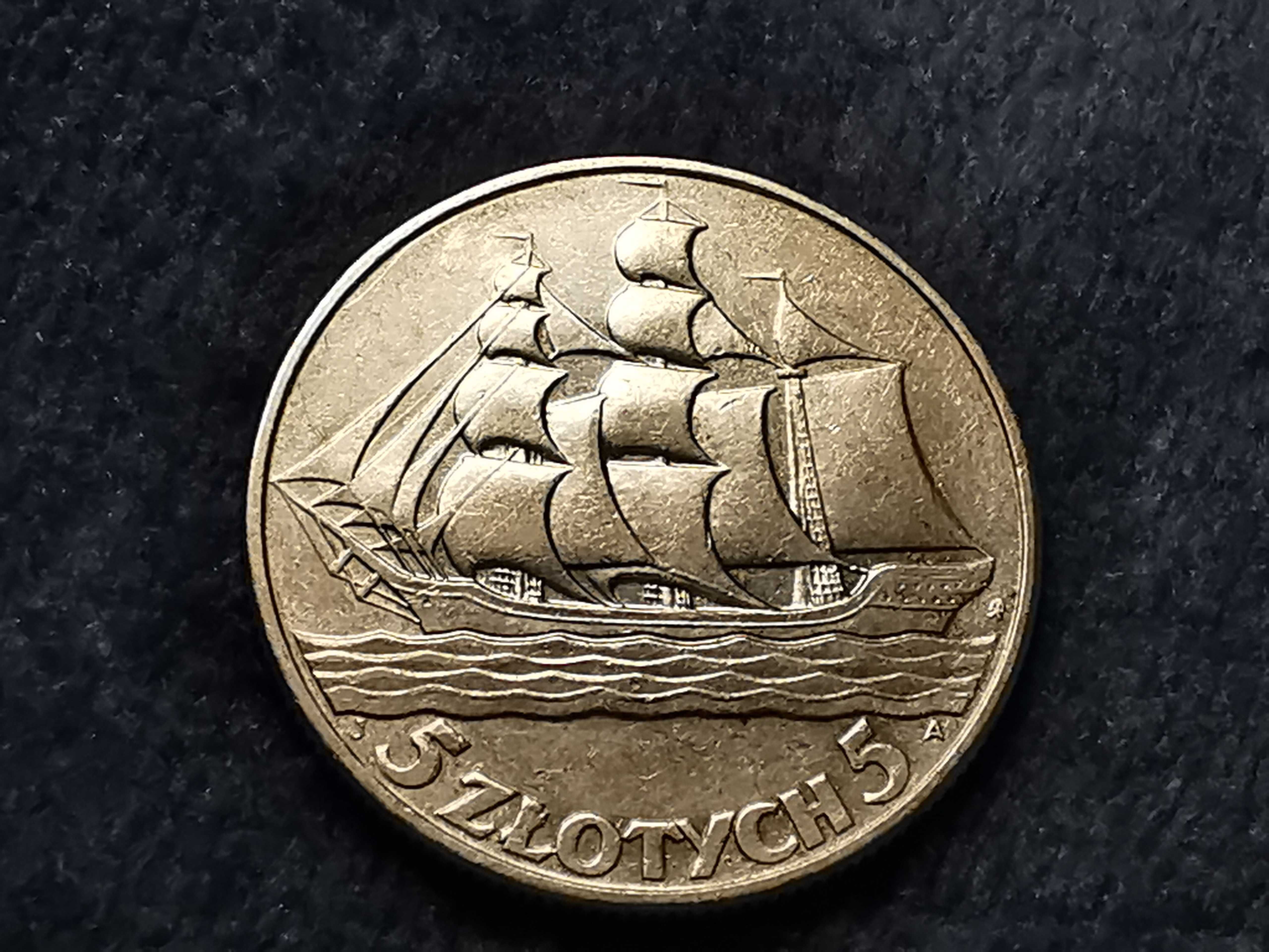Moneta  5zł  Żaglowiec 1936r.