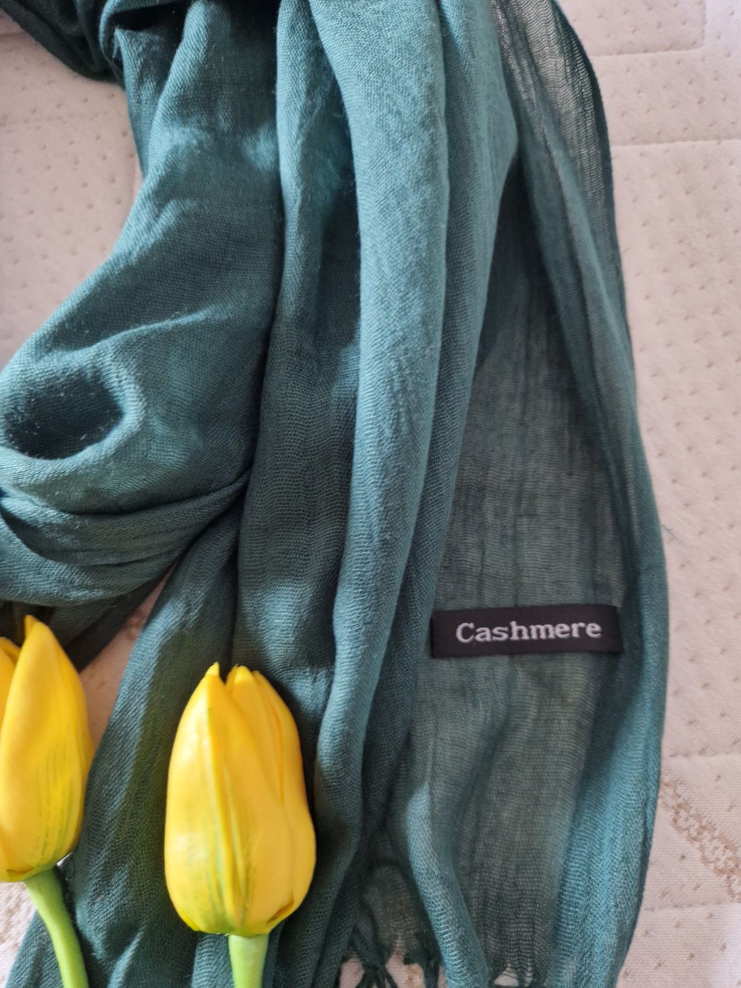 Ciemnozielony szalik Cashmere z frędzlami wiosenny nowy klasyczny modn