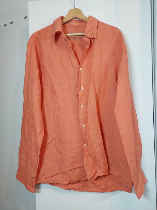 Lniana koszula springfield L pomarańczowa gładka koszula 100% len XL