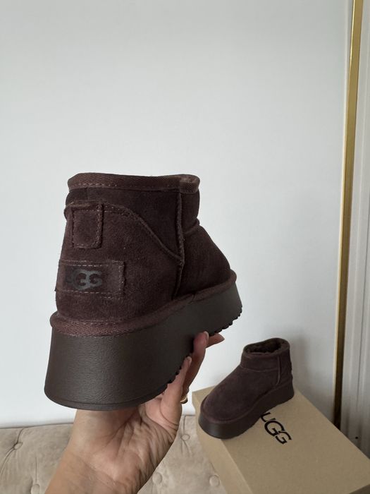 Ugg mini platform шоколад натуральний замш, овчина, фото вживу. Угги