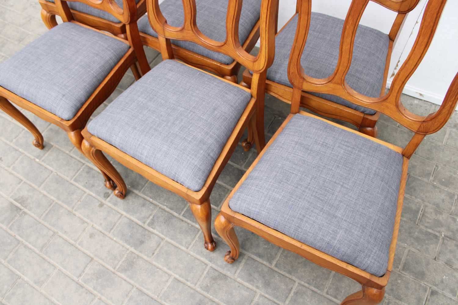 Dębowy komplet 6 krzeseł ludwikowskich Nowa Tapicerka 434