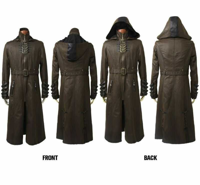 Плащ PUNK RAVE Steampunk Vintage Metallic Stylish Hooded Long Coat