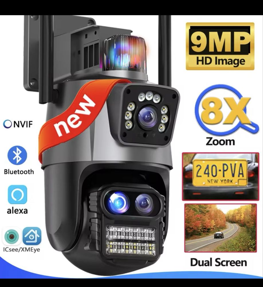 Акція!Вулична охоронна поворотна WIFI камера Dual Lens Zoom 8MP, зум