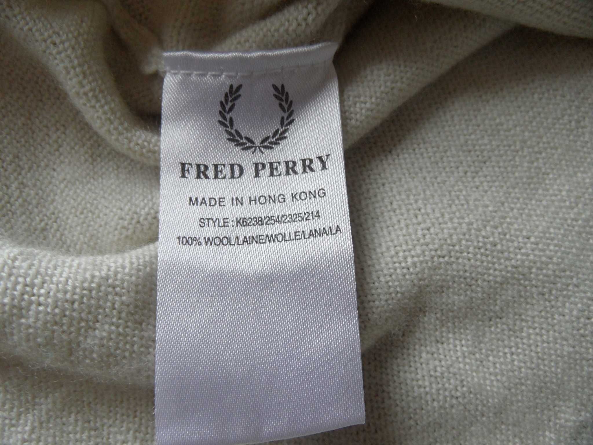 Wełniany kremowy sweter Fred Perry XL