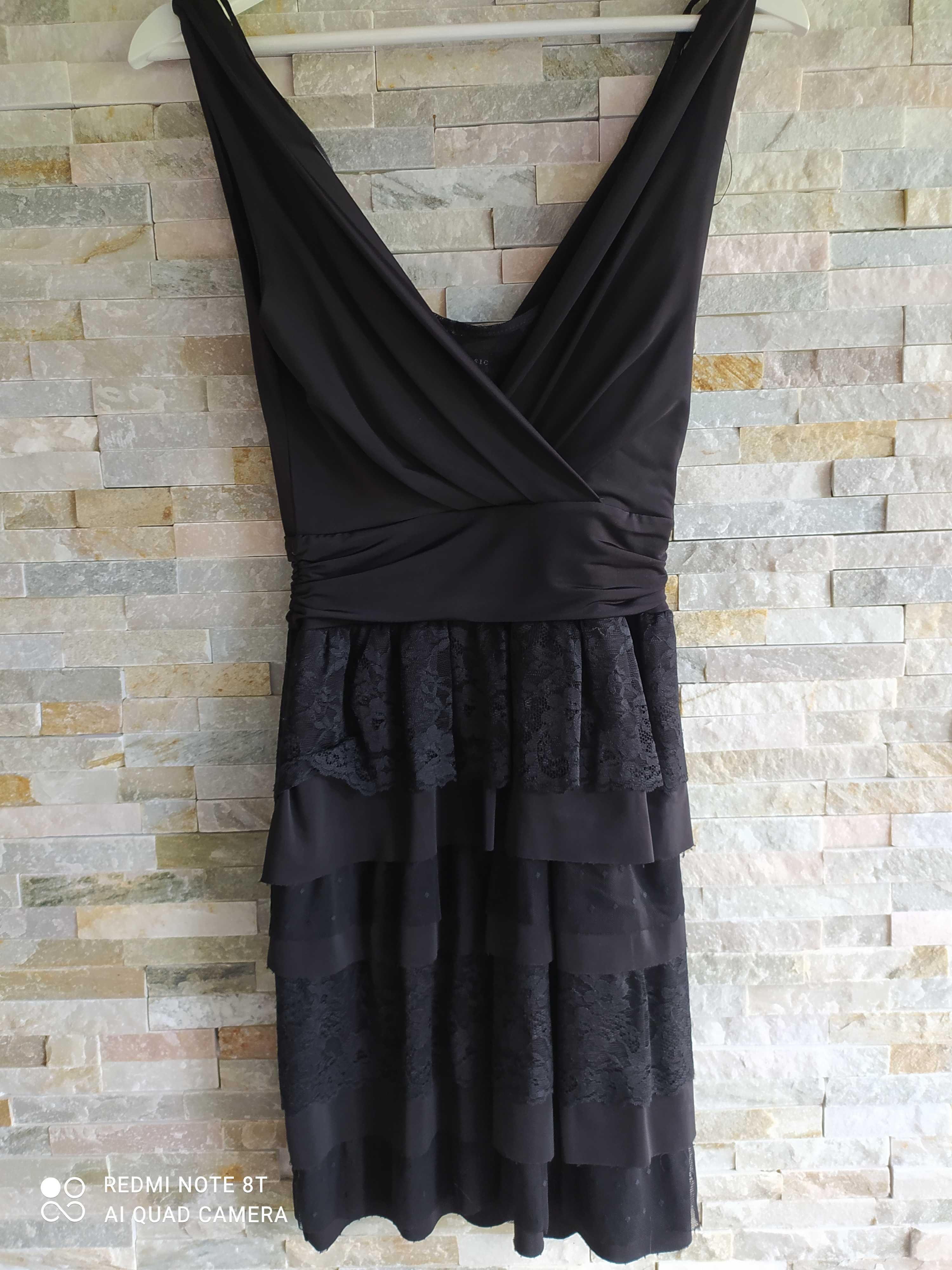 Sukienka Zara Basic rozmiar XS, czarna łączona z koronką