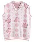 Damski Sweter Uczennicy Anime, Motyw Kirby Kamizelka w Romby - L