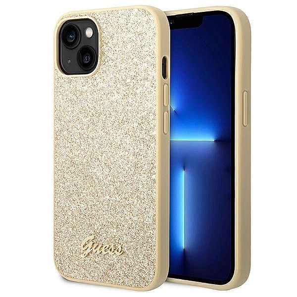 Etui Guess Glitter Script na iPhone 14 Plus - złote