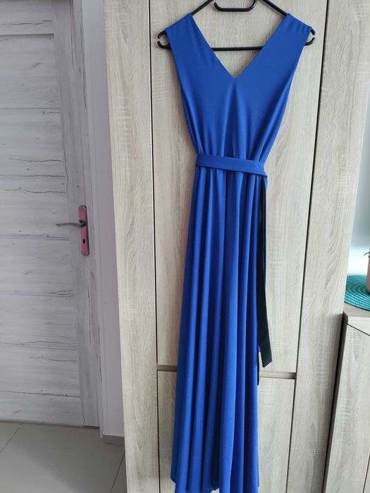 suknia wieczorowa maxi długa chabrowa brokatowa rozm S