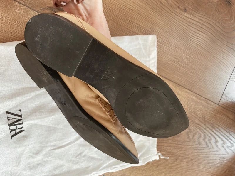 Zara skóra naturalna loafers mokasyny złote zdobieni mosiężne jesień
