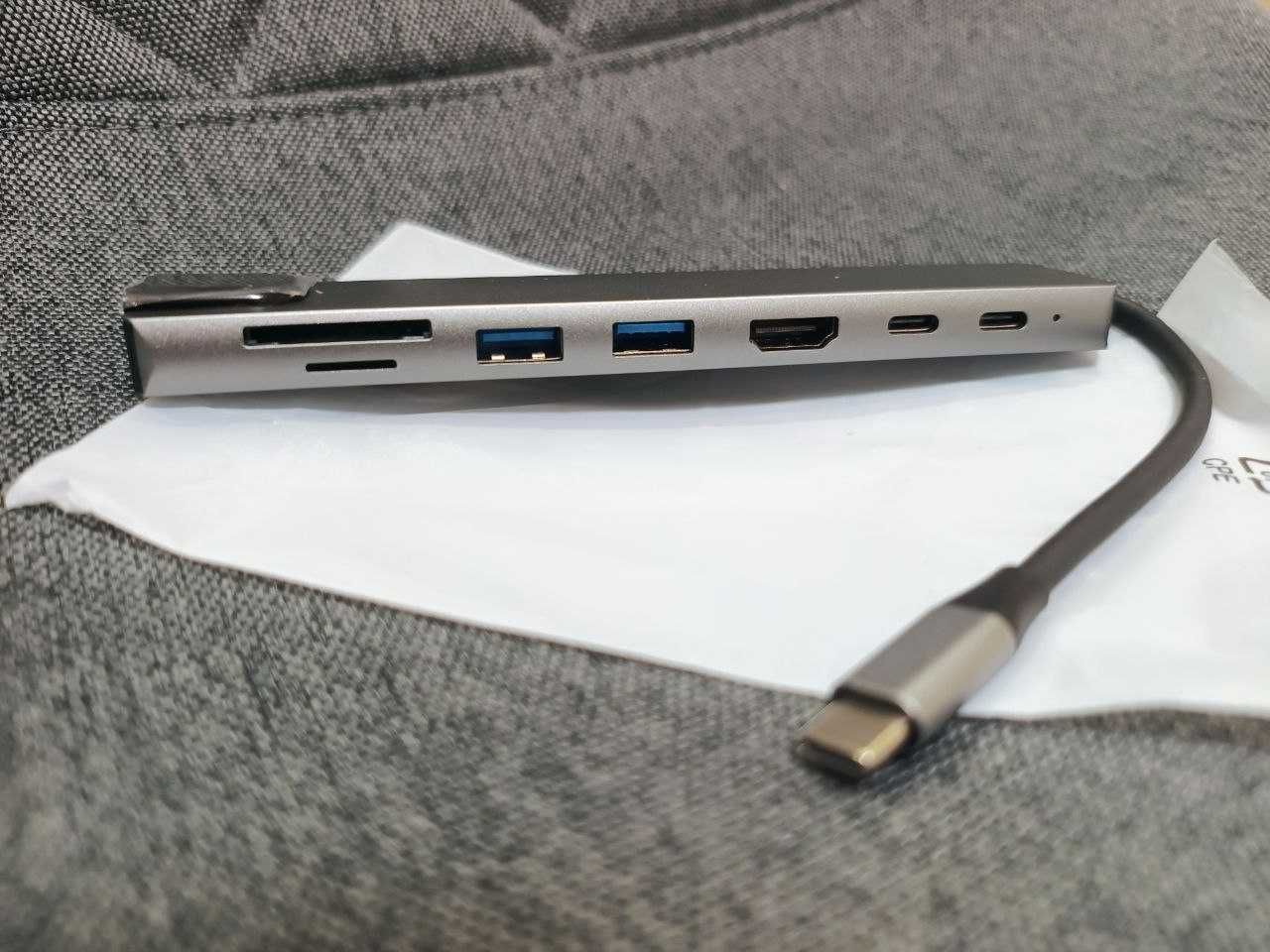 Перехідник, концентратор хаб type-C to USB HDMI RJ45 microCD PD87W