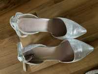 Buty skórzane damskie srebrne roz 41