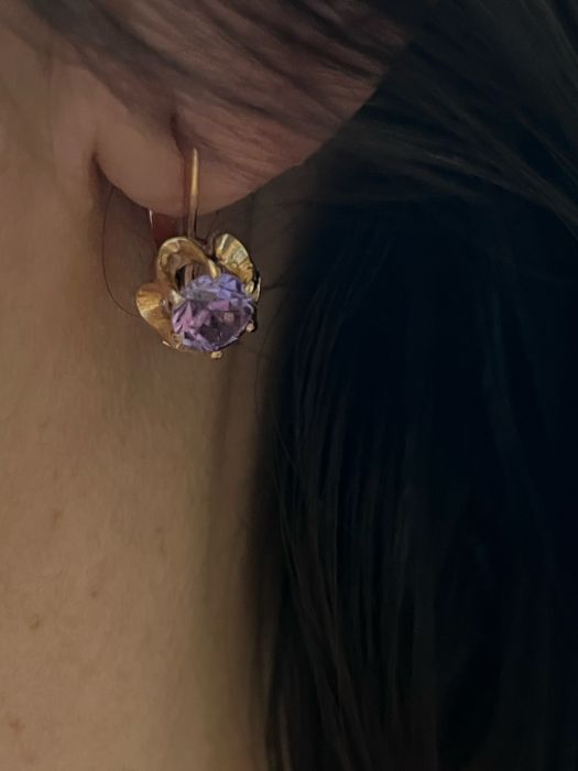 Золотые серьги СССР с александритом.Золоті сережки  радянські