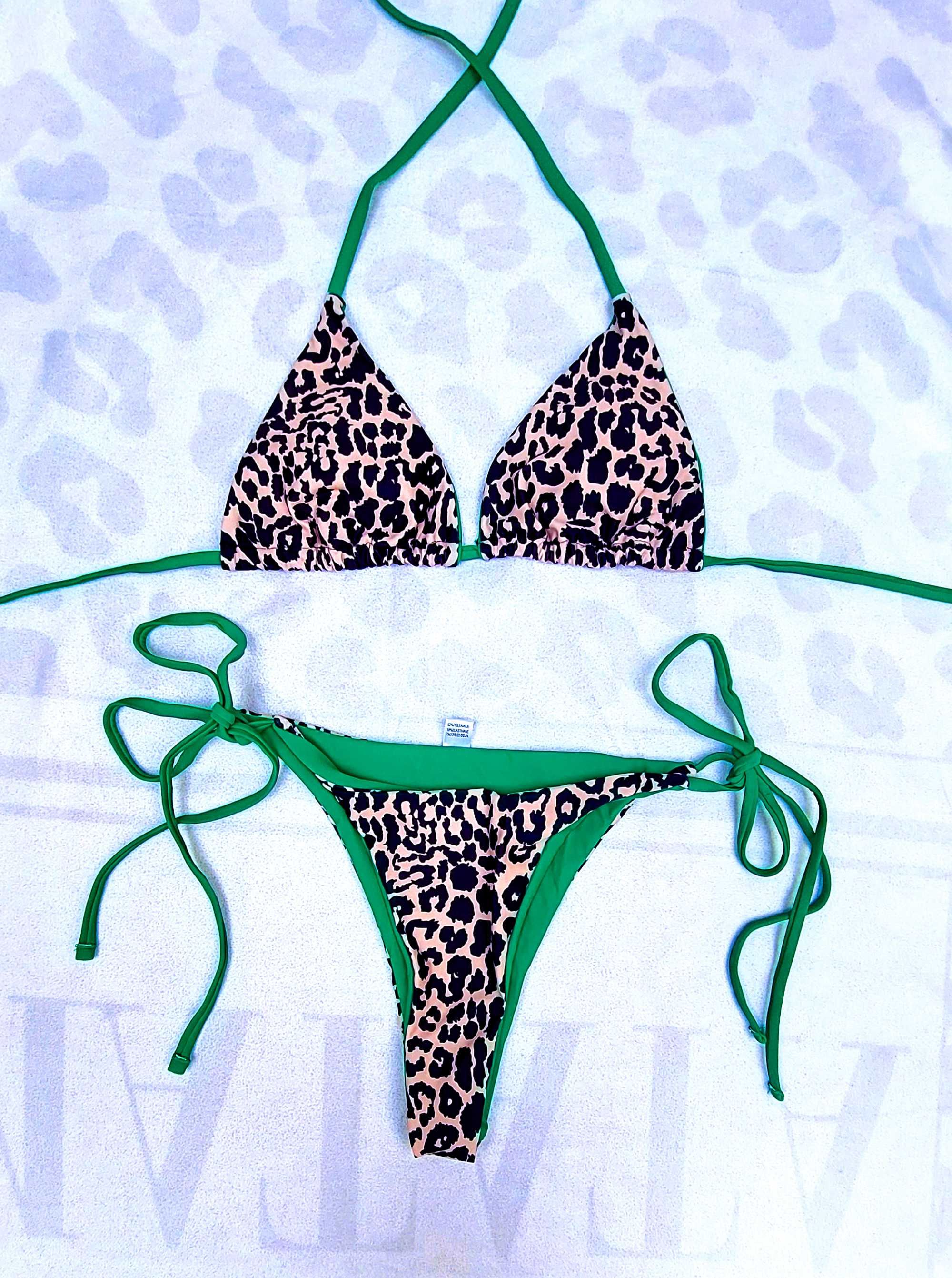 strój kąpielowy dwuczęściowy sexy bikini panterka z zielenią  S