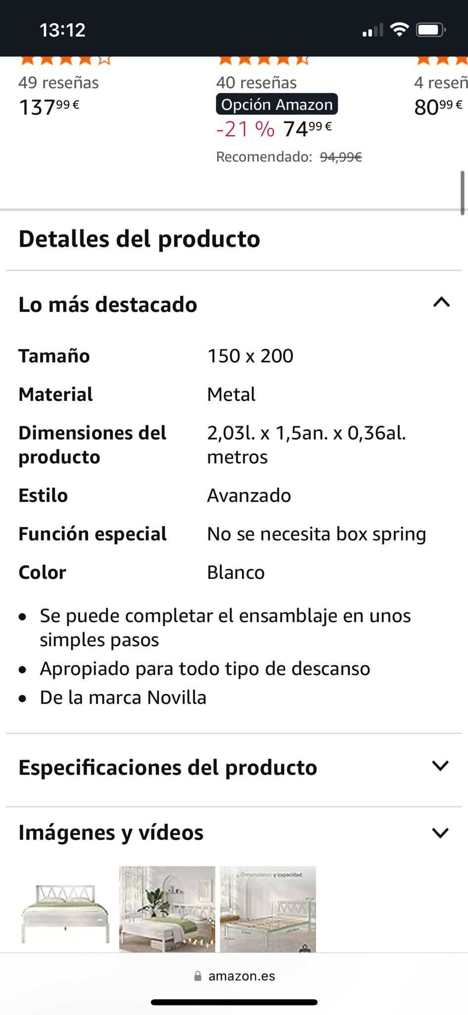 Cama metalica 150x200