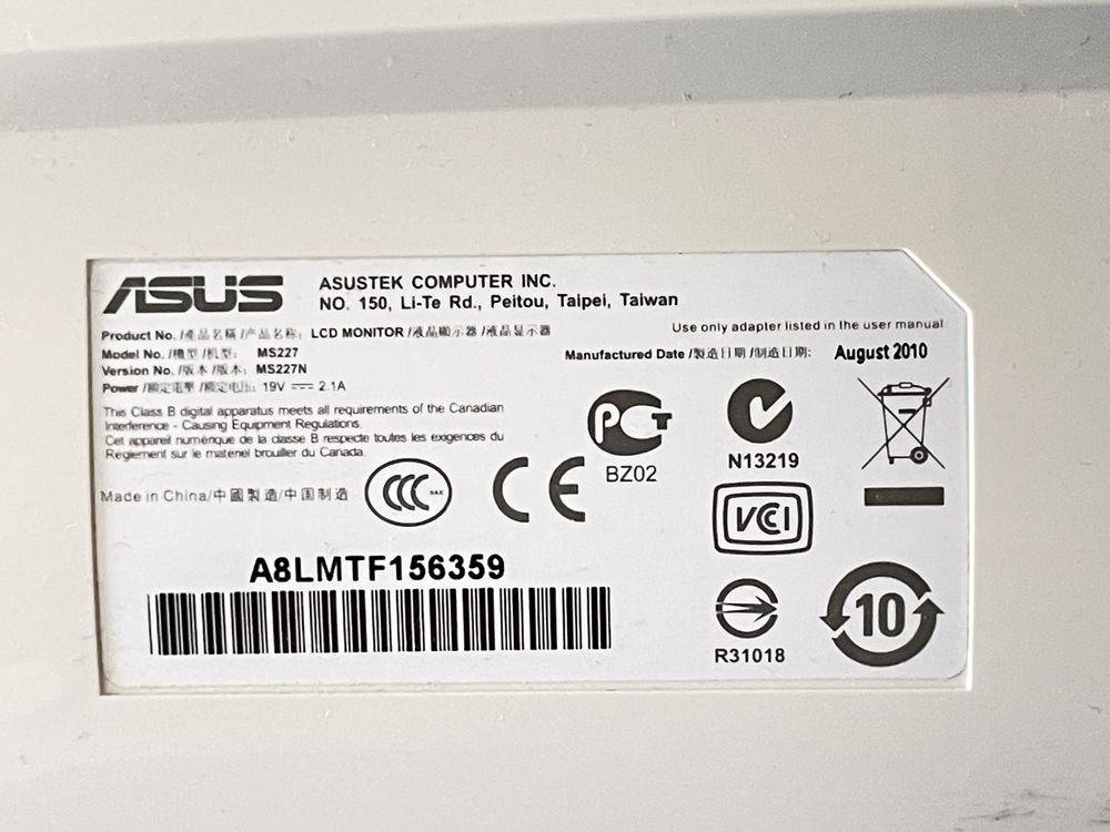Monitor ASUS 22” A8LMTF156359
