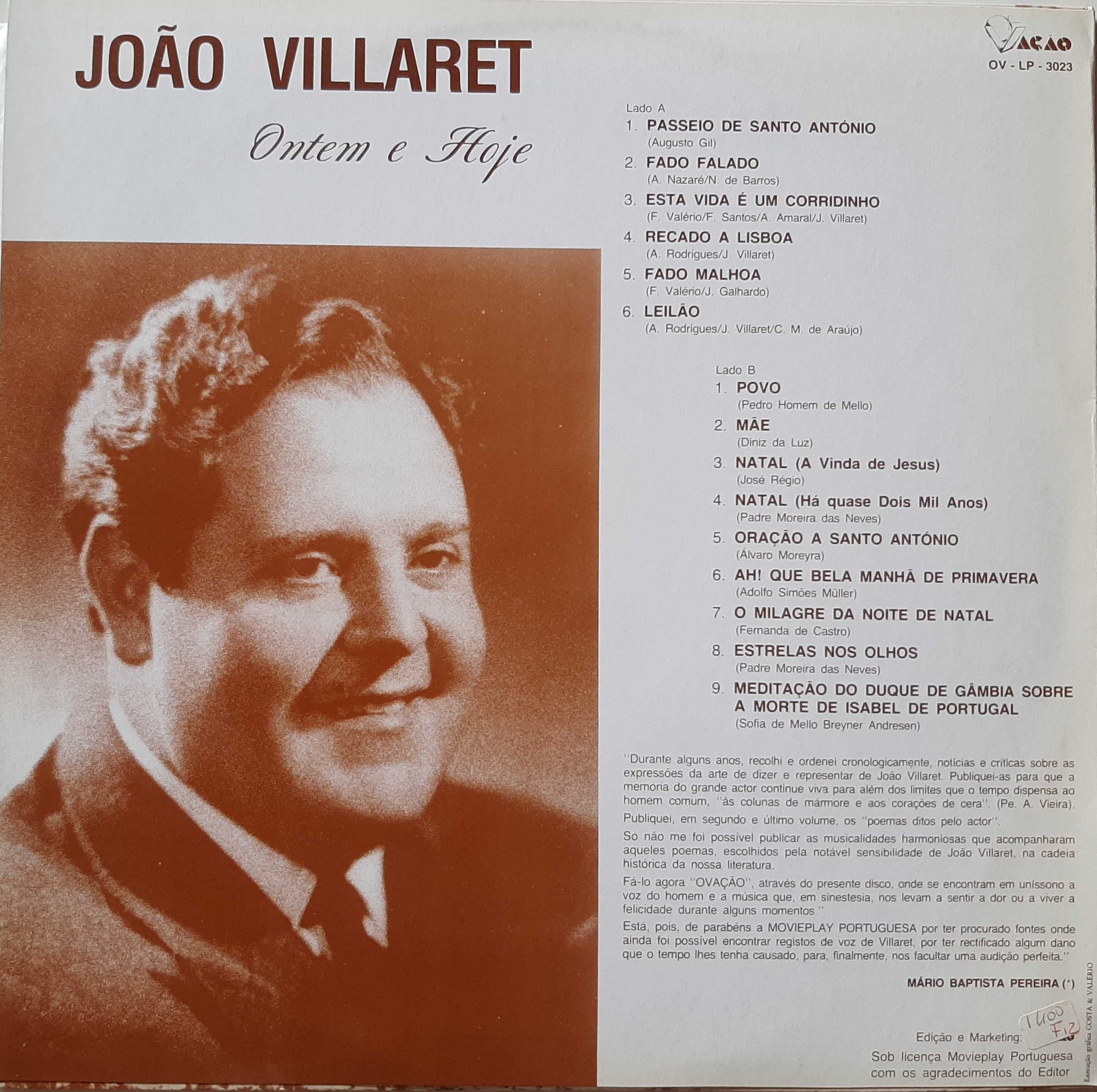 João Villaret "Ontem e Hoje" disco vinil raro