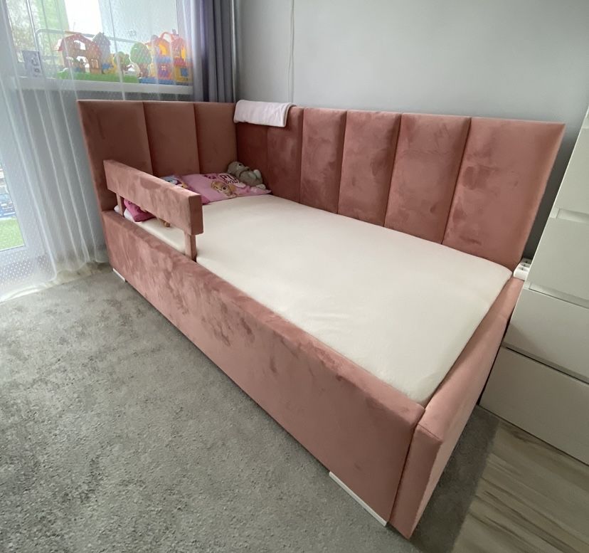 Łóżko tapicerowane 90x180 + materac + koc w kolorze!!!