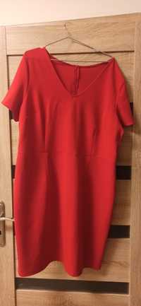 Czerwona sukienka na krótki rękaw dekolt V rozmiar 3XL/4XL
