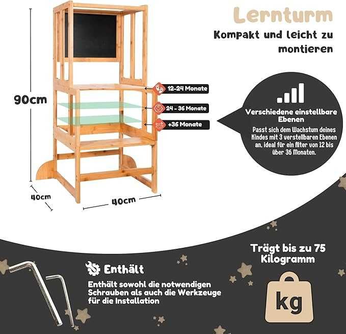 Wieża Drabina Montessori edukacyjna dla dzieci Wielofunkcyjna Bambus