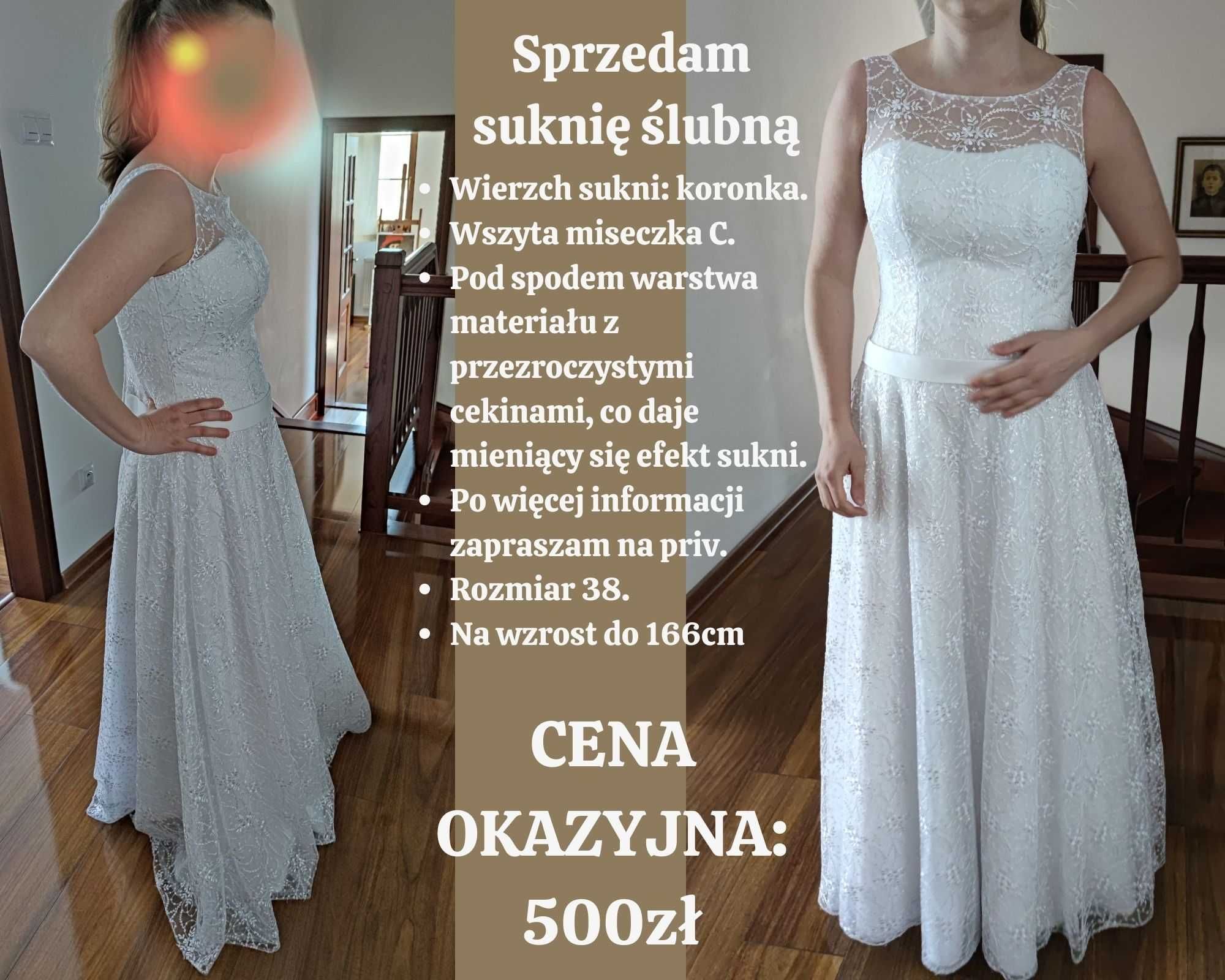 Suknia ślubna rozmiar 38 koronkowa